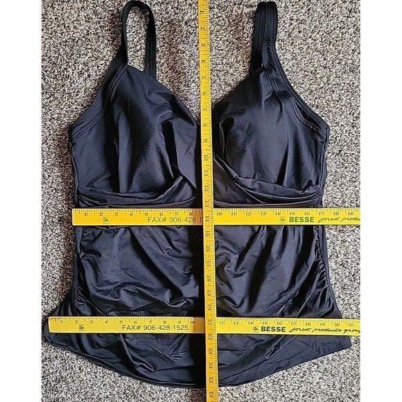 Lands' End Swim Top Black 18W DD Wrap Front Tankini 1X Solid Tummy Control S925 - Picture 3 of 9